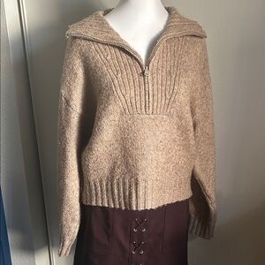 American Eagle Outfitters 1/2 Zip Ribbed Chunky Knit Shawl Neck Sweater